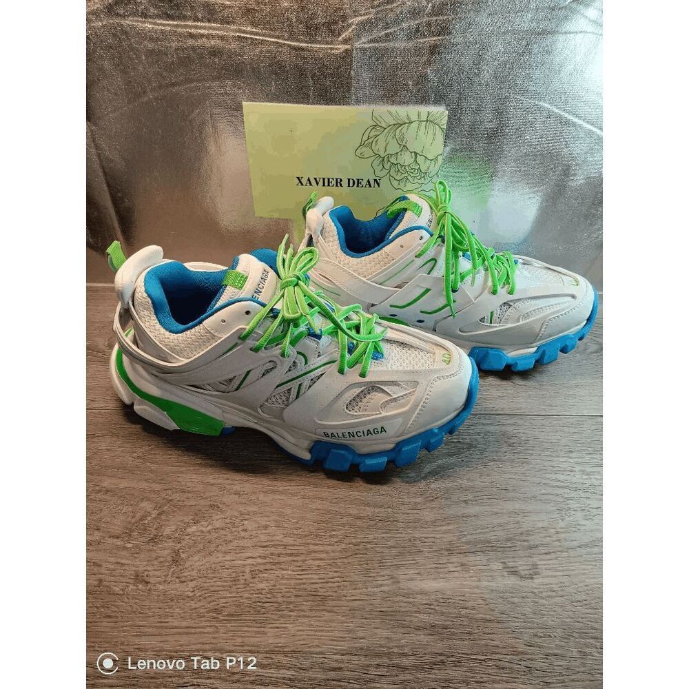 Balenciaga Women's Track Low Top Sneakers - White/Green/Blue 10 - Picture 4 of 11